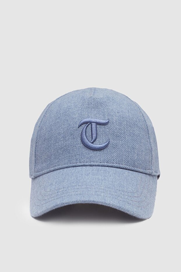 قبعة من مزيج الصوف الأزرق السادة - 1