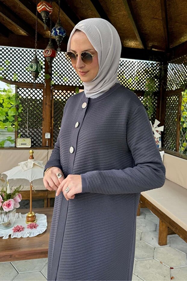 Sinem Çelik Örme Triko Hırka Antrasit - 3