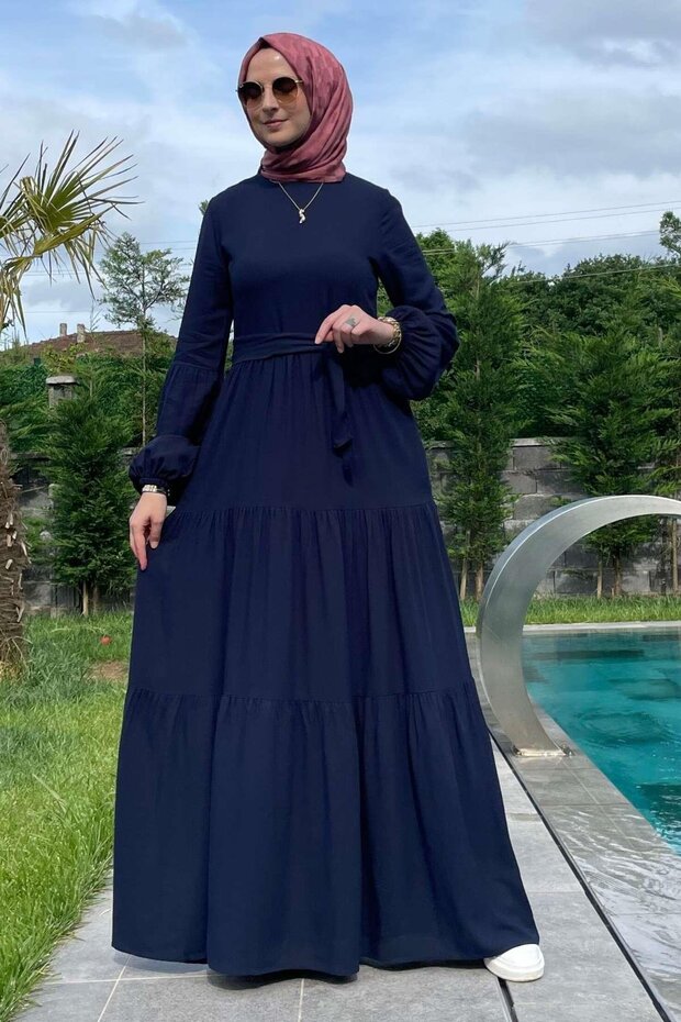 Asil Lacivert Elbise - 4