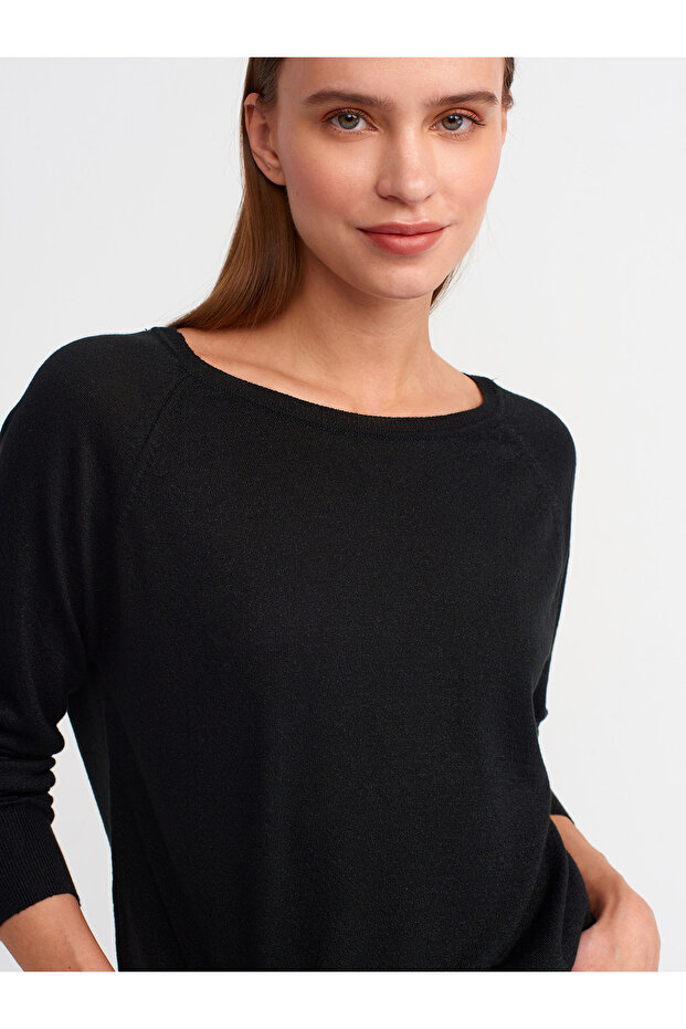 10557 Bisiklet Yaka Simli Basic Ince Triko Kazak-siyah - 4