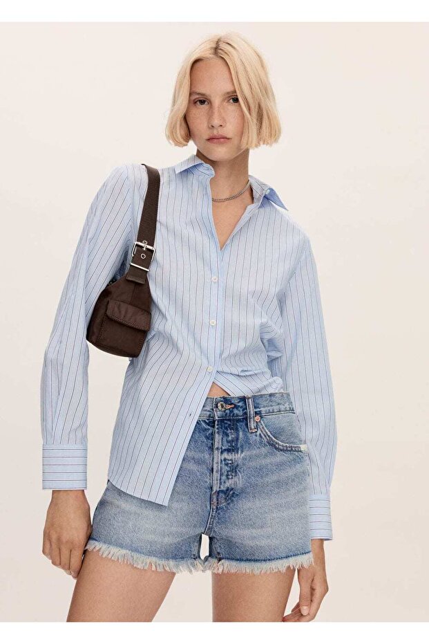 Paçaları dikişsiz denim şort - 1