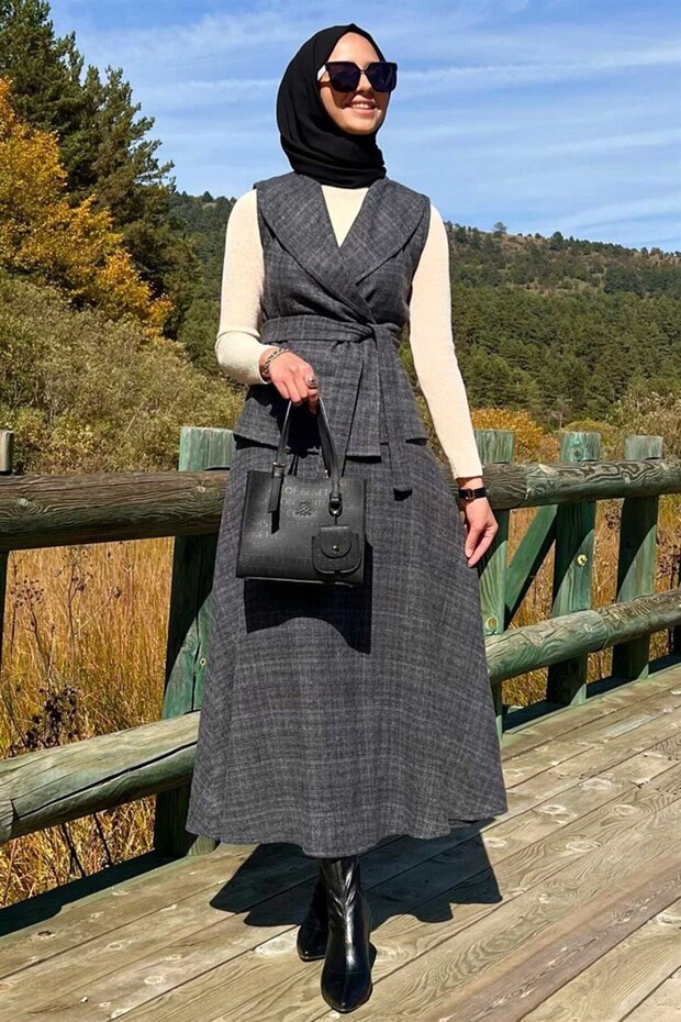 Azize Skirt Vest Set Anthracite