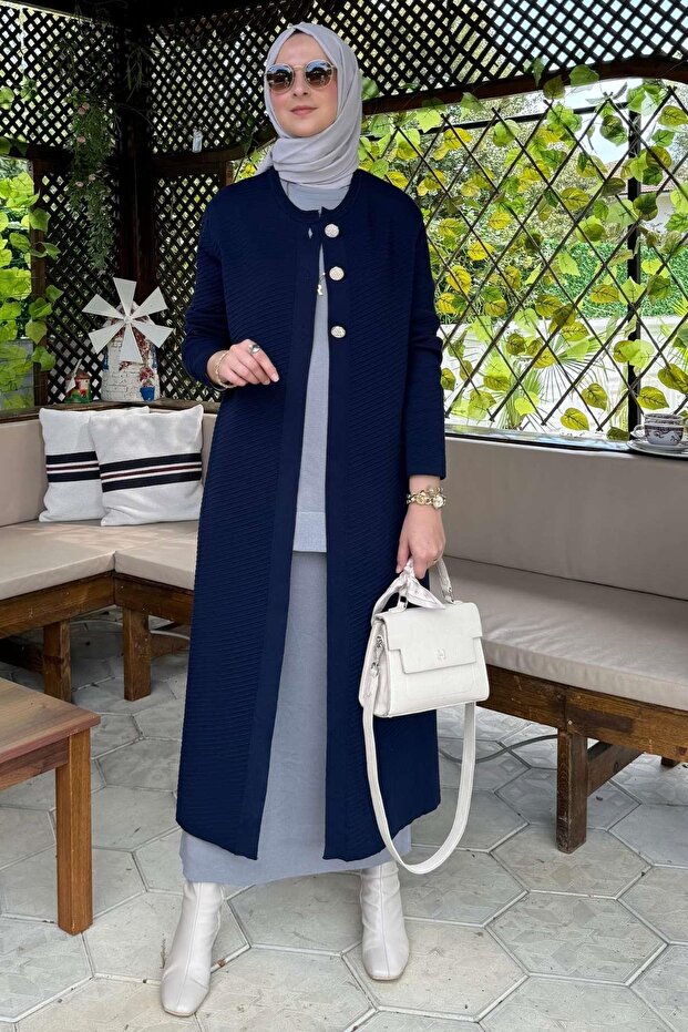 Sinem Çelik Örme Triko Hırka Lacivert - 7