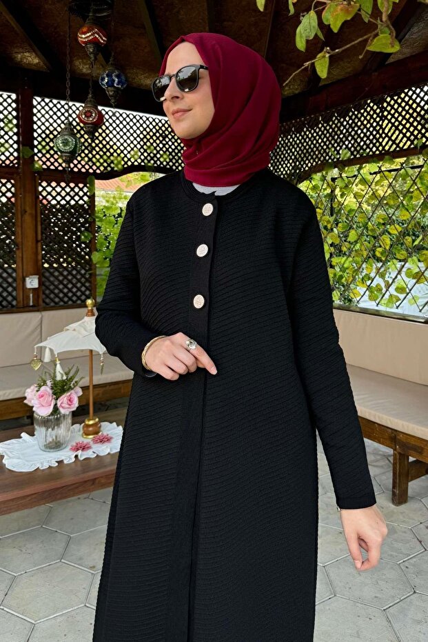 Sinem Çelik Örme Triko Hırka Siyah - 5