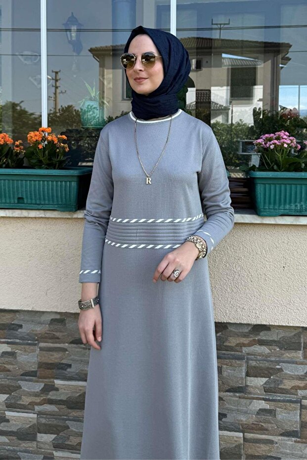 Samanyolu Gri Triko Elbise - 7