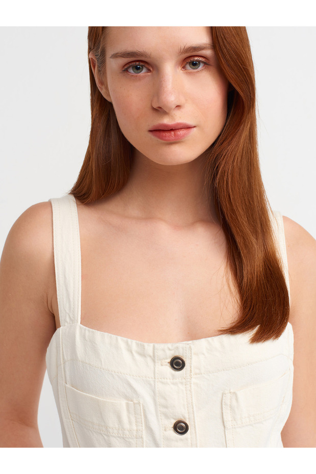 90767 Denim Midi Elbise-natural - 4