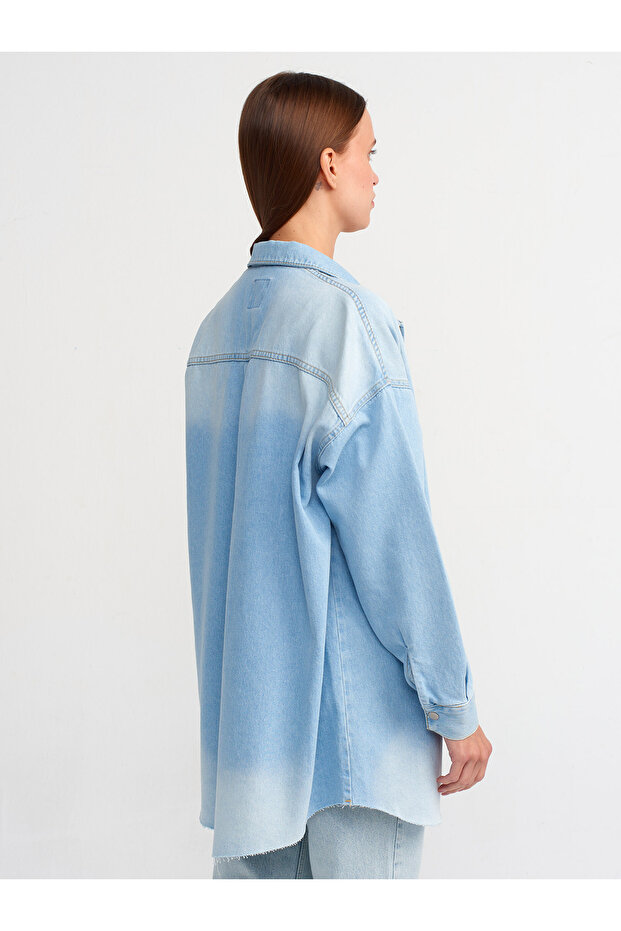 50718 Oversize Denim Gömlek-Mavi - 2