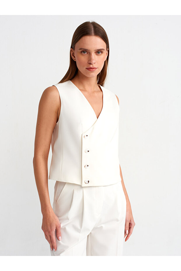 60543 Asymmetric Double Breasted Vest-White