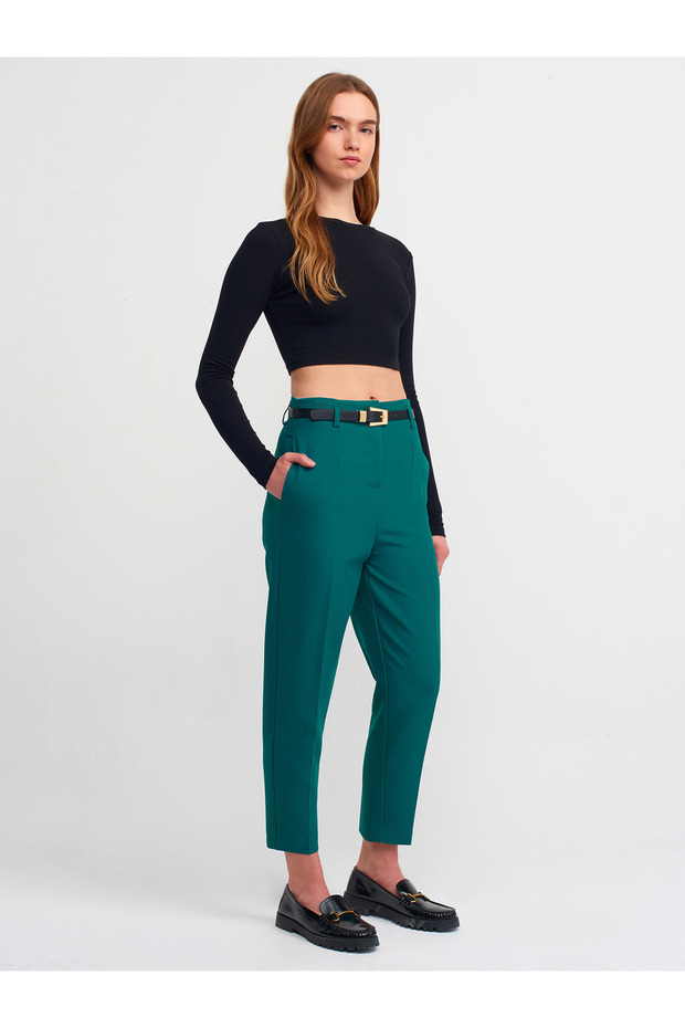 71233 Belted High Waist Trousers-Green