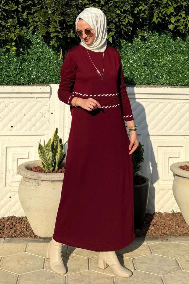 Samanyolu Bordo Triko Elbise - 4