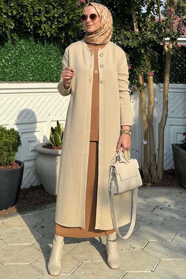 Sinem Çelik Örme Triko Hırka Taş - 6