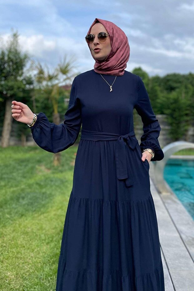 Asil Lacivert Elbise - 3