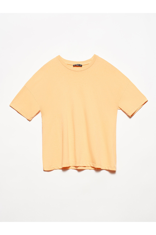 3683 %100 Pamuk Basic T-shirt-Şeftali - 1