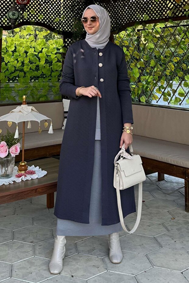 Sinem Çelik Örme Triko Hırka Antrasit - 5