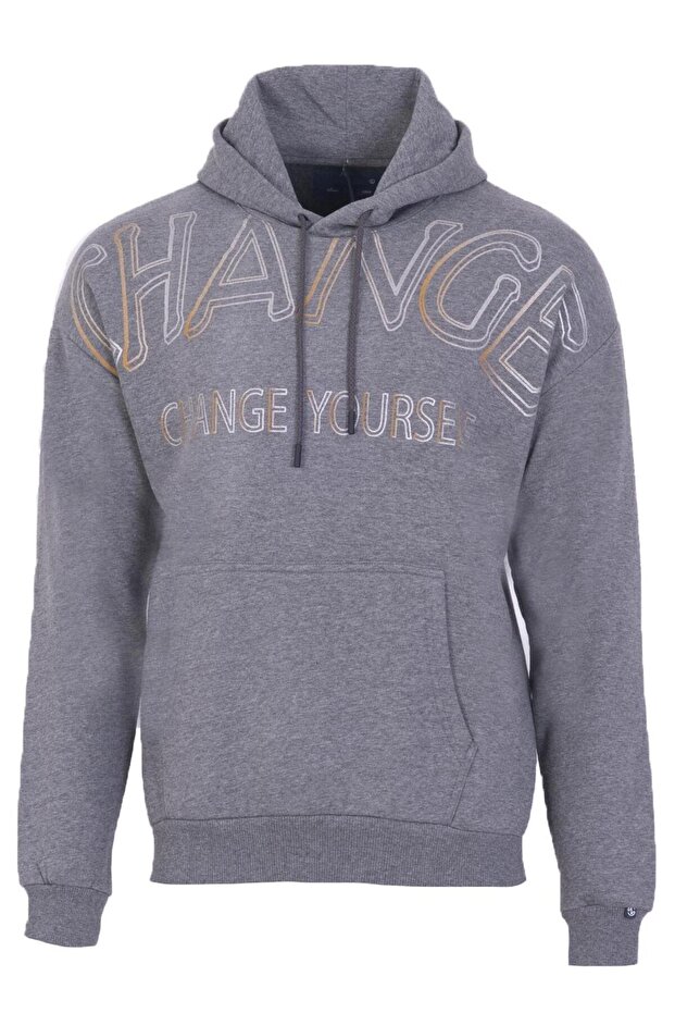 Ar-Ma Men's Hooded Sweatshirt with Text Print, Kangaroo Pocket, Regular Fit, Three Threaded Yarns K2225491920
