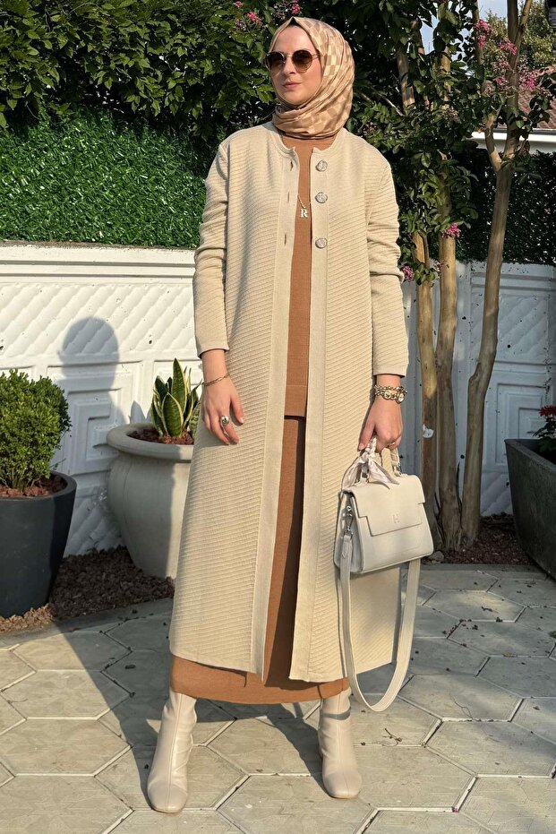 Sinem Çelik Örme Triko Hırka Taş - 9