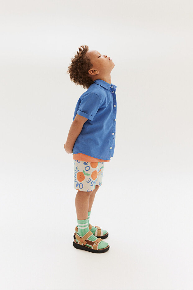 Baskılı Sweatshirt Şort - 1