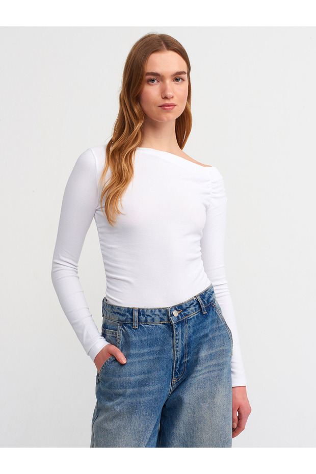 30770 Gathered Asymmetrical Top-White