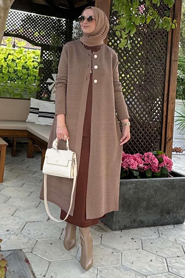 Sinem Çelik Örme Triko Hırka Sütlü Kahve - 4