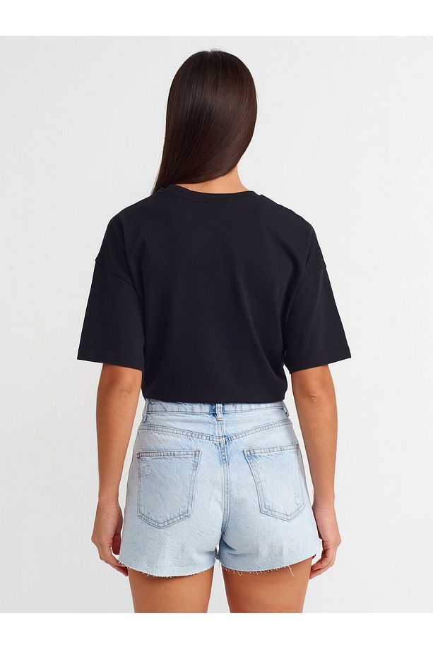 71511 Lazerli Kısa Denim Şort-Mavi - 2