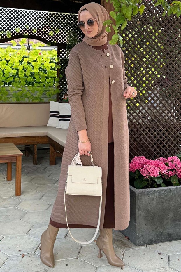 Sinem Çelik Örme Triko Hırka Sütlü Kahve - 6