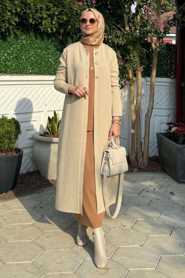 Sinem Çelik Örme Triko Hırka Taş - 1