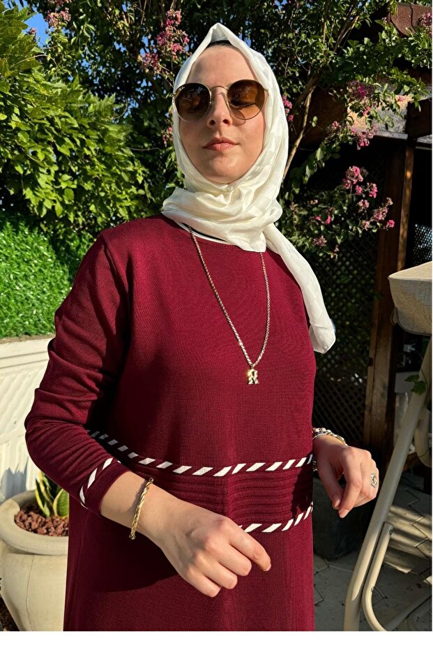 Samanyolu Bordo Triko Elbise - 3