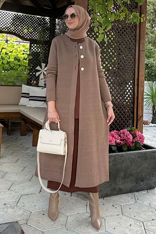 Sinem Çelik Örme Triko Hırka Sütlü Kahve - 3