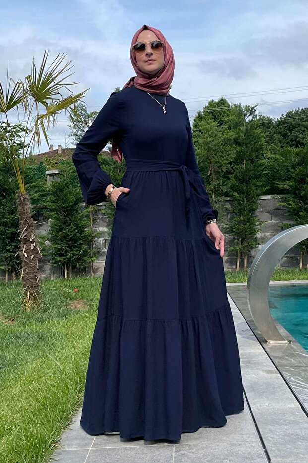 Asil Lacivert Elbise - 9