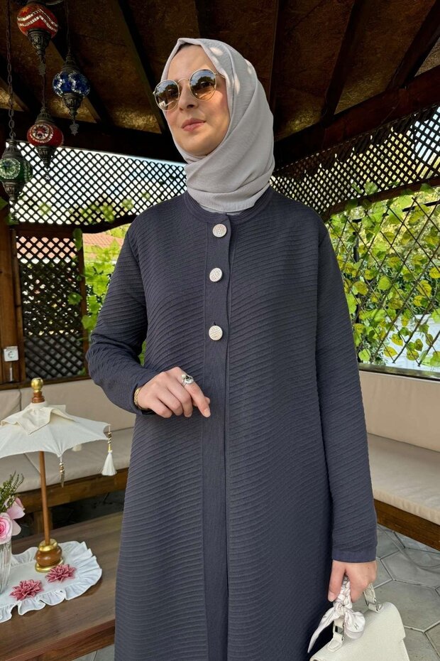 Sinem Çelik Örme Triko Hırka Antrasit - 8