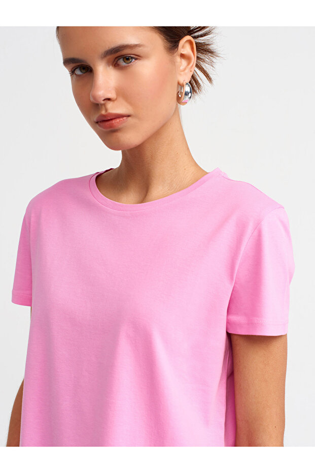 3471 Bisiklet Yaka Basic T-shirt-pembe - 4