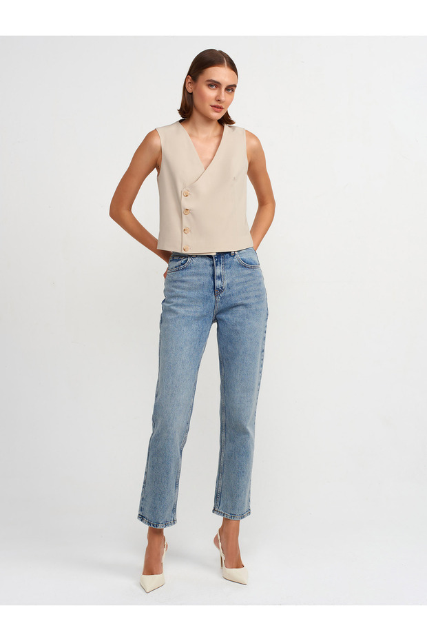 60557 Asymmetrical Double-Breasted Vest-Stone