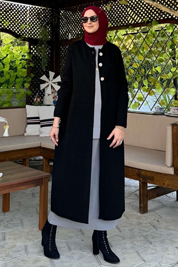 Sinem Çelik Örme Triko Hırka Siyah - 7