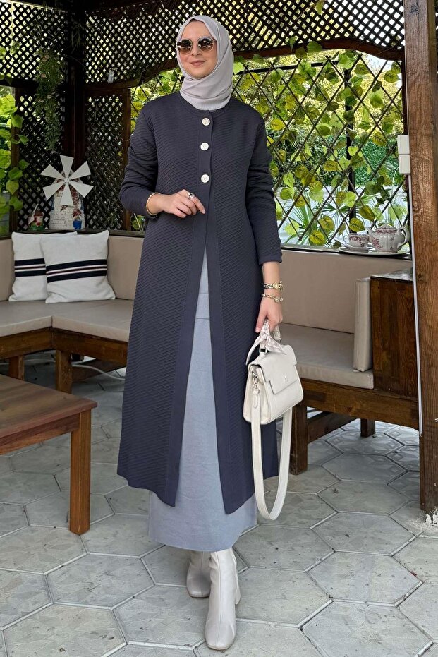 Sinem Çelik Örme Triko Hırka Antrasit - 1