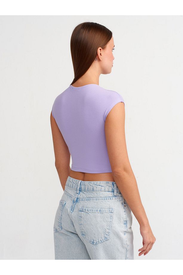 30528 Pamuk ve Modal  Karışımlı Crop Top- Lila - 2