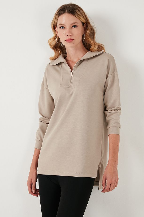 Regular Fit Fermuarlı Yaka Önü Kısa Arkası Uzun Sweat Sweat 5865876 - 5