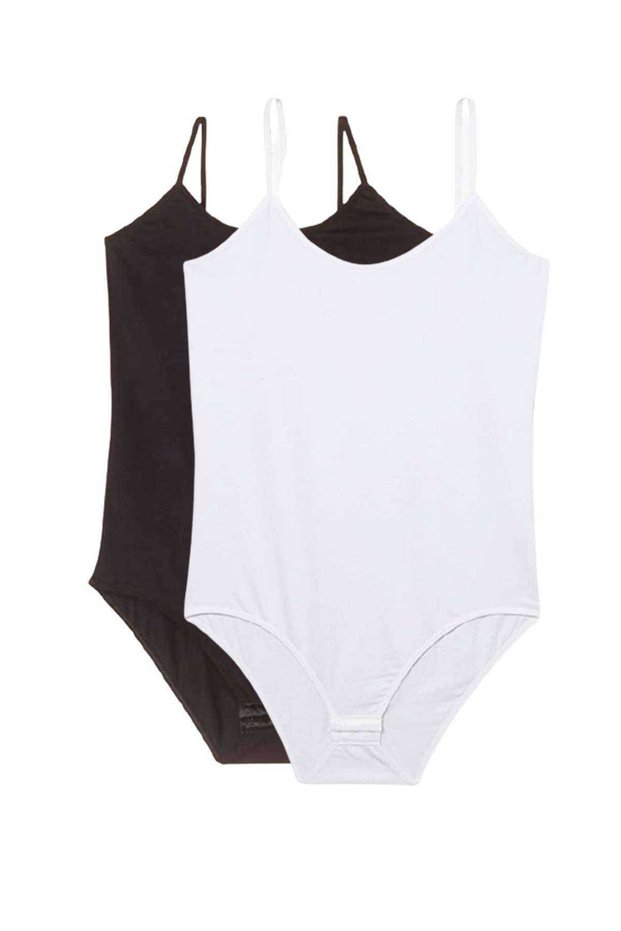 2 Pieces Oversize Rope Strap Women's Snap-On Bodysuit Black White