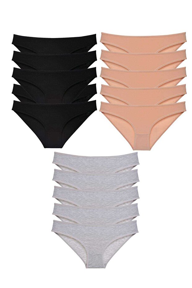 15 Pieces Super Eco Set Lycra Women's Slip Panties Black Skin Gray