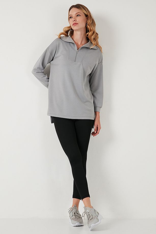 Regular Fit Fermuarlı Yaka Önü Kısa Arkası Uzun Sweat Sweat 5865876 - 4