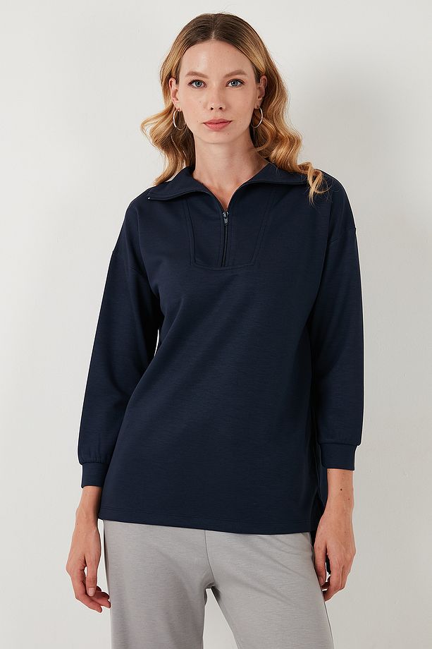 Regular Fit Fermuarlı Yaka Önü Kısa Arkası Uzun Sweat Sweat 5865876 - 5