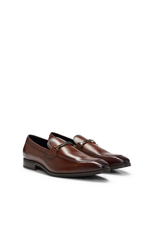 Markalı donanımlı deri slip-on mokasen ayakkabı - 1