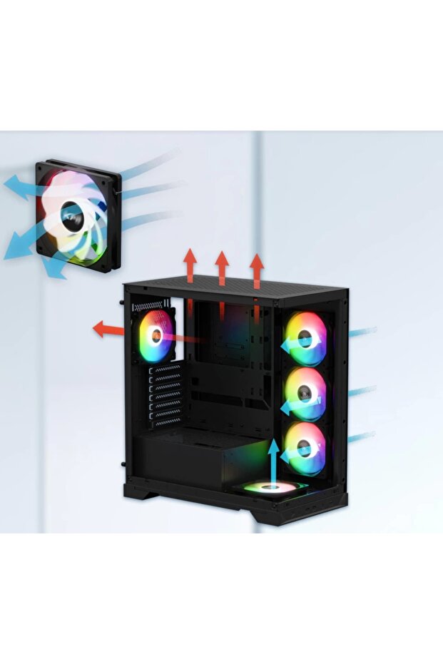 Invader X Black 5x ARGB Fan USB 3.2 Type-C  Riser+Gpu Holder ATX Gaming Kasa - 3