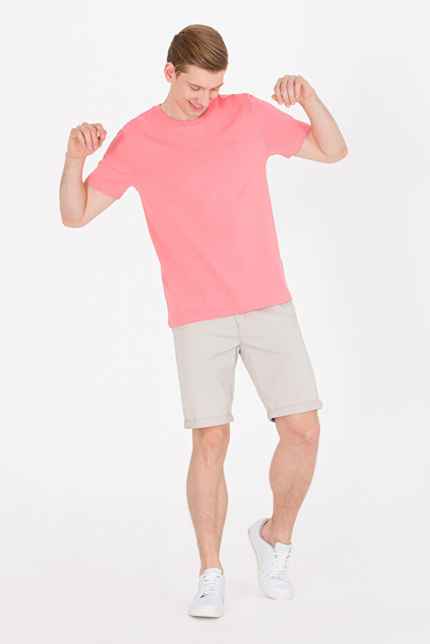 Men's Salmon Basic Crew Neck T-Shirt 50264918-Vr047
