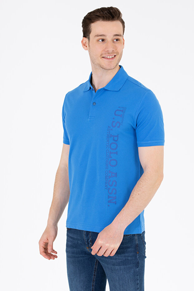 Men's Cobalt Blue Polo Neck T-Shirt 50265068 -Vr045
