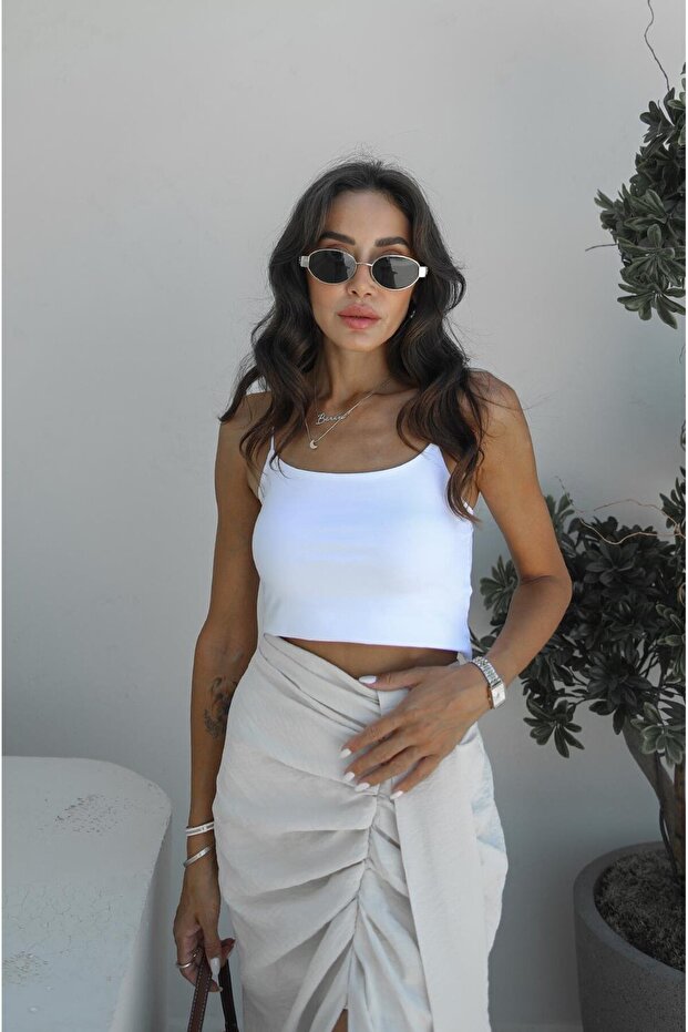 Beyaz Ip Askılı Basic Crop - 3