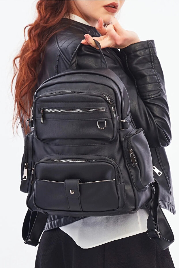 Women's Multi-Compartment Wash Leather Backpack