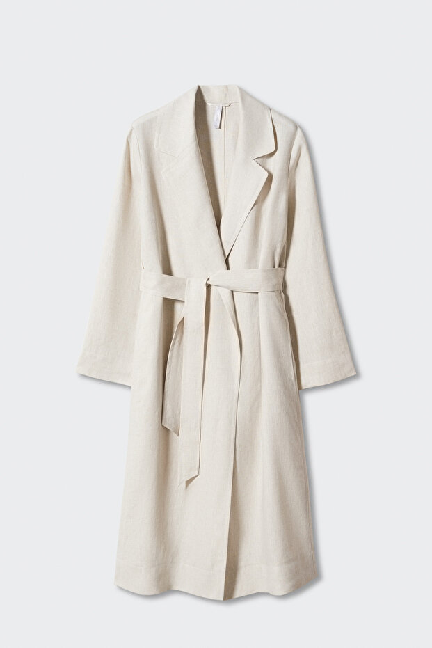 100% linen trench coat lapels - 3
