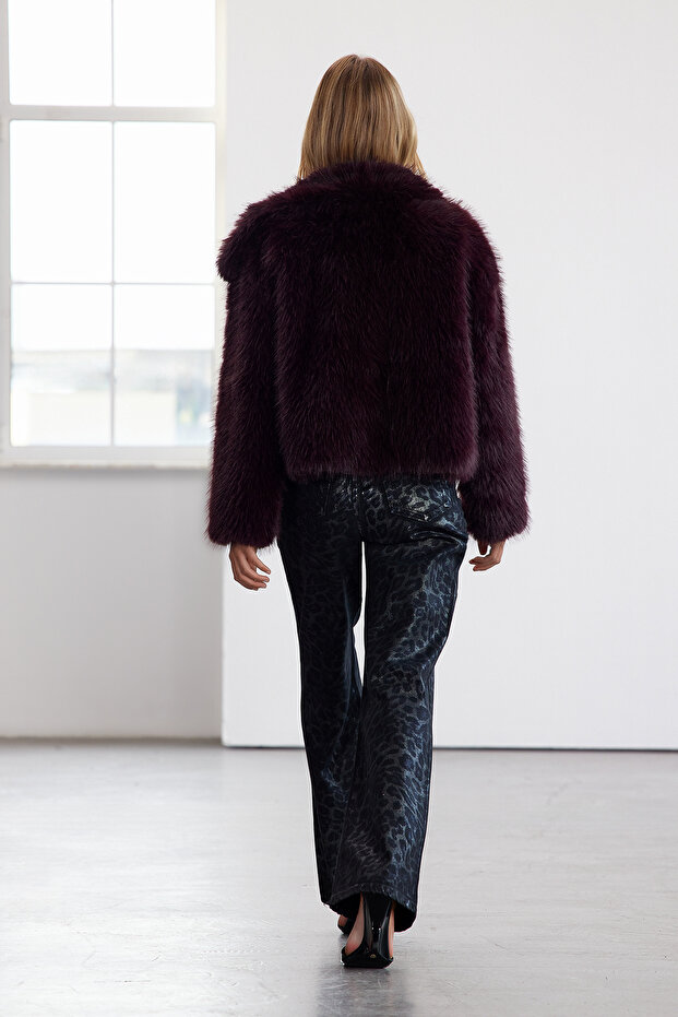 Bordo Oversize Kalıp Kürk Mont TWOAW25MO00035 - 6