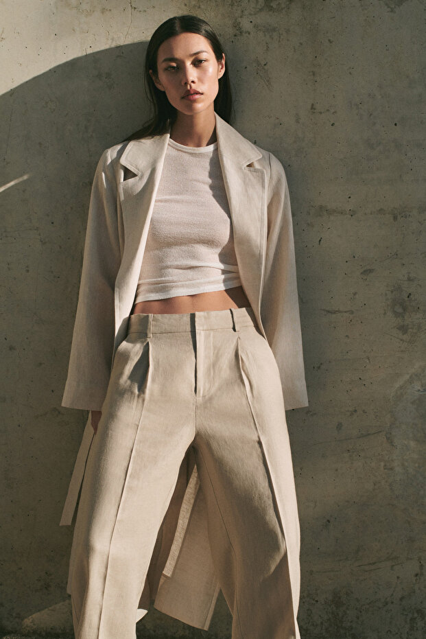 100% linen trench coat lapels - 12