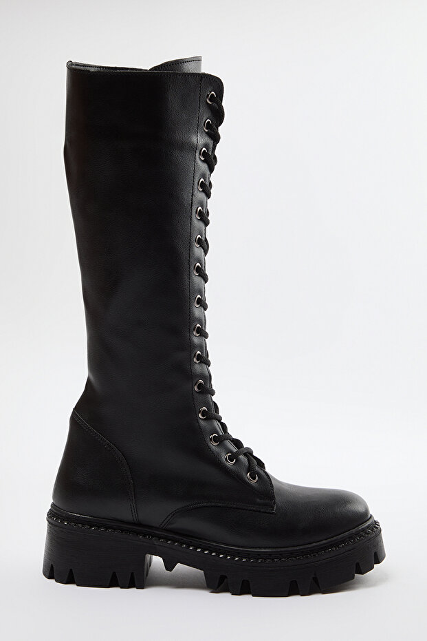 Gruba podeszwa czarne damskie buty - sznurowane, Takaw25Cz00015 - 5